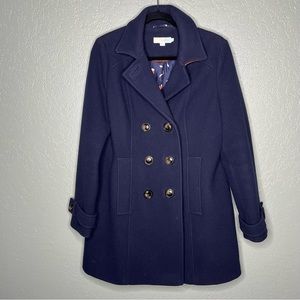 Boden Wool Blend Peacoat With Orange Details and Golden Buttons